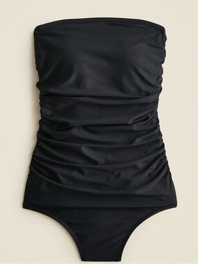 J. Crew Long-torso ruched bandeau one-piece Black 6 NWT